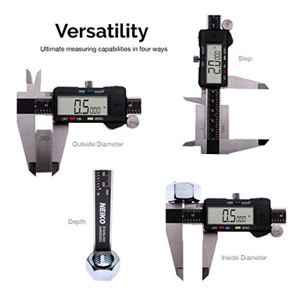 NEIKO 01409A 12” Electronic Digital Caliper | Extra Large Display | 0-12 Inches | Inch/Fractions/Millimeter Conversion | Polished Stainless Steel - size: 12 Inch, style: Stainless Steel