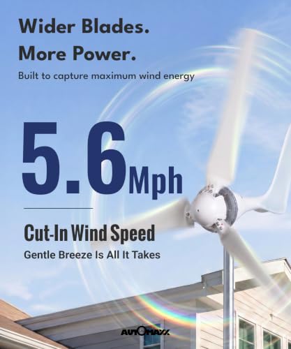 Automaxx Windmill 1500W 48V 60A Wind Turbine Generator kit. Includes MPPT Controller with App Control, Automatic and Manual Braking Features, and Spare Blades Set. Simple DIY Installation