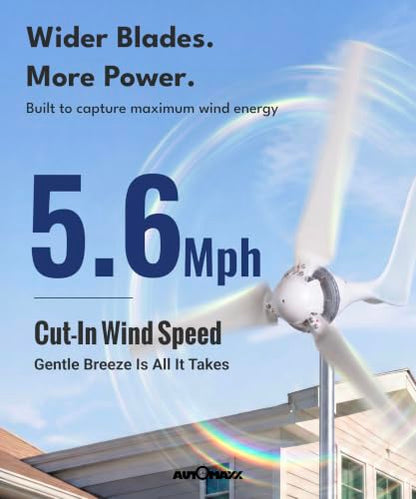 Automaxx Windmill 1500W 48V 60A Wind Turbine Generator kit. Includes MPPT Controller with App Control, Automatic and Manual Braking Features, and Spare Blades Set. Simple DIY Installation