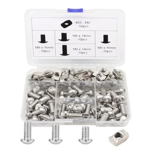 120Pcs 4040 Aluminum Extrusion Hardware Kit - M8 T Slot Nuts & Bolts 10Pcs M8x14, 40 M8x16, 10 M8x18, 60Pcs 40 Series M8 Drop-in T Nuts, Compatible with 4040 4080 Extrusion Accessories - style: 40 Series Type Silver