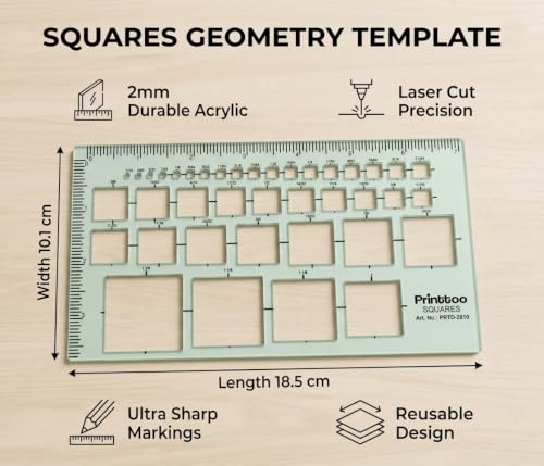 Printtoo Square Geometry Template Drafting Stencil Ruler Technical Tool Set - color: Series -PRTD-2810A