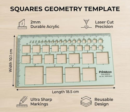 Printtoo Square Geometry Template Drafting Stencil Ruler Technical Tool Set - color: Series -PRTD-2810A