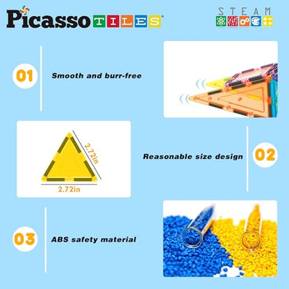 PicassoTiles Magnet Tile Building Block Set Magnetic Construction Square Triangle Tiles Toy Kit Sparking Creativity Geometric Shapes STEM Educational Learning Brain Development Kids Ages 3+ PB24 - color: 24 Pcs