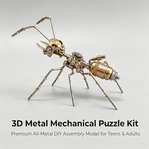 Steampunk Ant 3D Metal Puzzle Model Mechanical Kits 150+ Parts 2-3 Hours Build No Glue Assembly Cool Desk Decor Christmas & Birthday Gift for Adults Men(Ant) - style: Ant