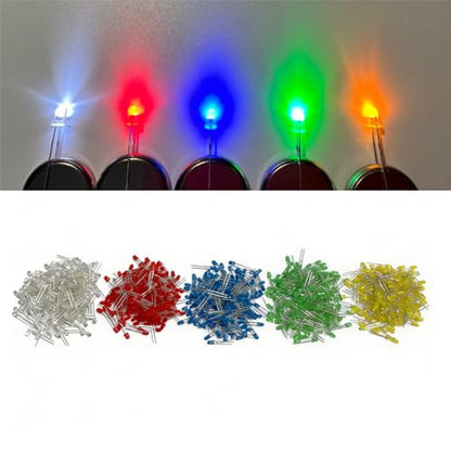 LED Kit 1000 pcs 3MM LED 5 Color x 200pcs,White,red,Yellow, Green,Blue led diode, 2-pin Circular for Christmas Light Replacement and Scientific Projects - size: 3mm Round Top
