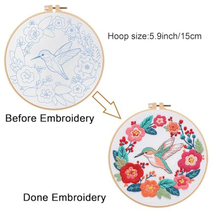 Louise Maelys Hummingbird Flower Embroidery Kit for Beginners Gift - color: Hummingbird flowers