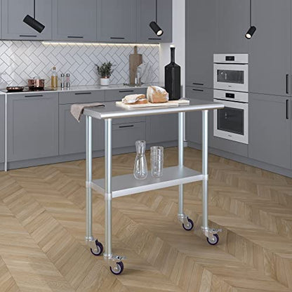 AmGood 18 in. x 36 in. Stainless Steel Work Table with Wheels | Metal Kitchen Food Prep Table | NSF - size: 36 in. Long x 18 in. Deep with Wheels