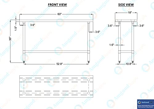 AmGood 18 in. x 60 in. Stainless Steel Work Table | Metal Kitchen Food Prep Table | NSF - size: 60 in. Long x 18 in. Deep without Wheels
