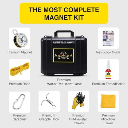 1320LB’s Complete Magnet Fishing Kit | Double Sided Fishing Magnet Kit with Case | Includes Strong Neodymium N52 Magnets, Durable 65ft Rope, Carabiner, Gloves, Grappling Hook & Carry Case - size: 1320 LB Double Sided Magnet Kit