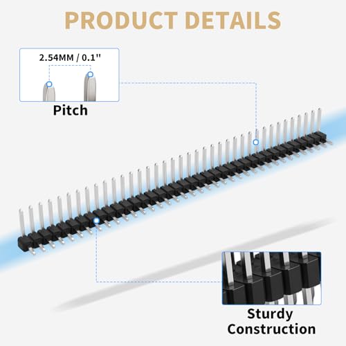 1x40 Pin Header Strip, Right Angle Pin Header Connector - size: Dual Row Right Angle