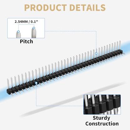 1x40 Pin Header Strip, Right Angle Pin Header Connector - size: Dual Row Right Angle