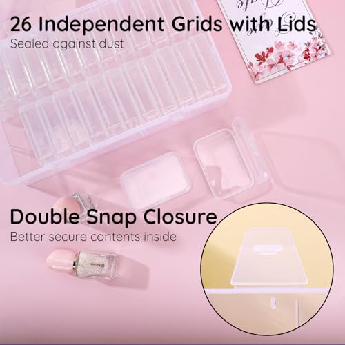 Segbeauty Craft Organizer - 26 Grid Small Storage Box with Hinged Lid, Clear Plastic Bead & Jewelry Storage Container - size: 26 Count (Pack of 1)