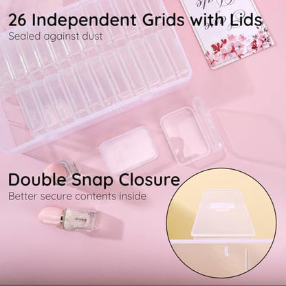 Segbeauty Craft Organizer - 26 Grid Small Storage Box with Hinged Lid, Clear Plastic Bead & Jewelry Storage Container - size: 26 Count (Pack of 1)