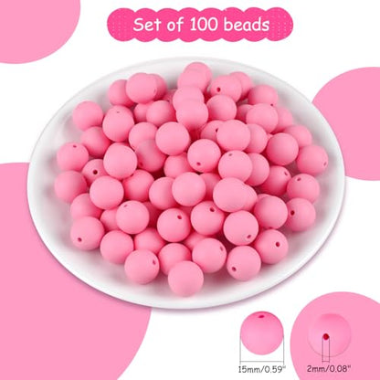 ASTARON 100Pcs 15mm Pink Silicone Beads for Keychain Bracelets Making Craft - color: Pink