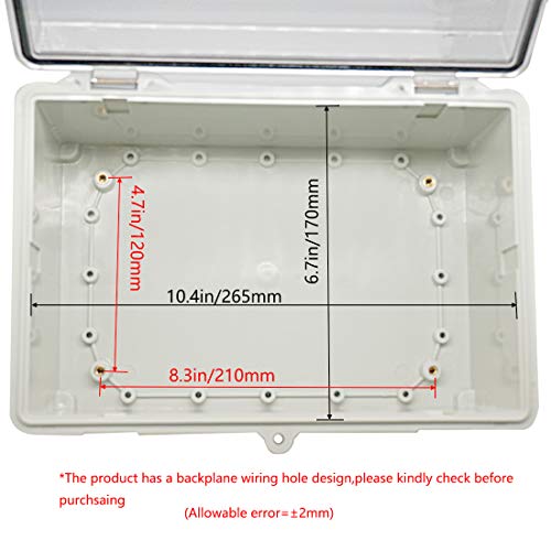 Zulkit Junction Box ABS Plastic Dustproof Waterproof IP65 Electrical Boxes Hinged Shell Outdoor Universal Project Enclosure Clear Cover with 2 Cable Glands 11.4 x 7.5 x 5.5 inch(290x190x140mm) - size: 11.42" x 7.48" x 5.51"