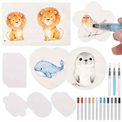 75 Pcs Magic Puffy Paint Set, Includes 60 Pcs Texture Papers and 12-Color Marker Pens, 3 Water Brush Pens, Paper for Crafts, DIY Painting Art, Travel & Parent-Youngster Activities