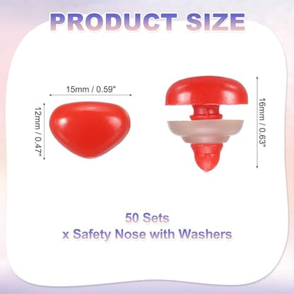 MECCANIXITY 50set 12mm Large Plastic Triangle Safety Noses Red with Washer for Crochet Stuffed Animal Doll Craft Puppet Plush Toy Bear - color: Red, size: 12mm