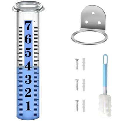 Accurate Rain Gauge Outdoor,7" Rain Gauges Outdoors Best Rated with Stainless Steel Rack Holder, Thickened Plastic Large Precise rain Measure Guage for Yard Fence Garden Lawn - color: Large Font Rain Gauge 2