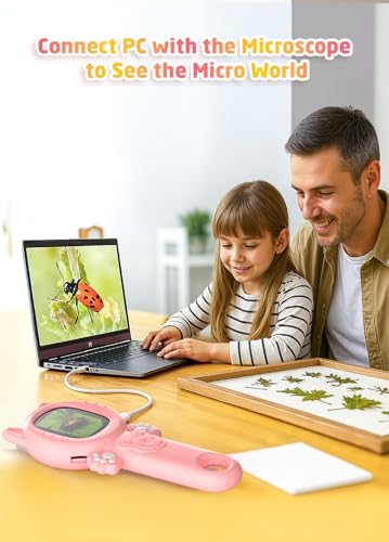PHNIXGAM Kids Microscope Camera, 500X Handheld 2" IPS Screen, A Pink Cat - color: Pink Cat