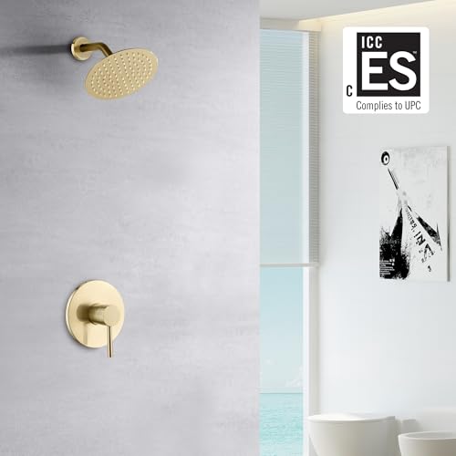 SUMERAIN Bathroom Brushed Gold Shower Faucet Set 8 Inches - color: Brushed Gold, size: Solid Brass Valve