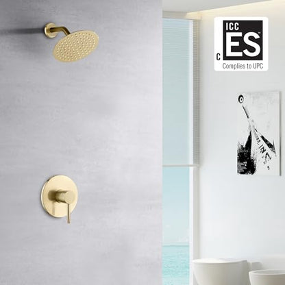 SUMERAIN Bathroom Brushed Gold Shower Faucet Set 8 Inches - color: Brushed Gold, size: Solid Brass Valve