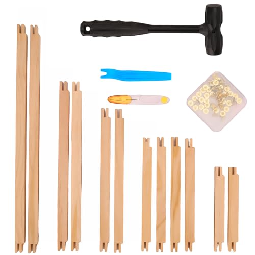 HAPPYER Needlepoint Stretcher Bars Set, 12 PCS Wooden Canvas Stretcher Bars Kit with Tacks, Hammer & Scissors, Needlework Embroidery Stitch Frame Supplies for Canvas Framing Crafts - color: Wood Grain