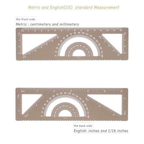 4-in-1 Geometry Set, Metal Math Ruler Kit- Aluminium Protractor, 2 Precision Triangles, Straight Edge Rule - Multifunctional Drafting& Measuring Small Ruler for Kids School - 6 in, Gold - color: Gold