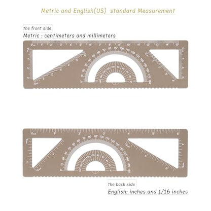 4-in-1 Geometry Set, Metal Math Ruler Kit- Aluminium Protractor, 2 Precision Triangles, Straight Edge Rule - Multifunctional Drafting& Measuring Small Ruler for Kids School - 6 in, Gold - color: Gold