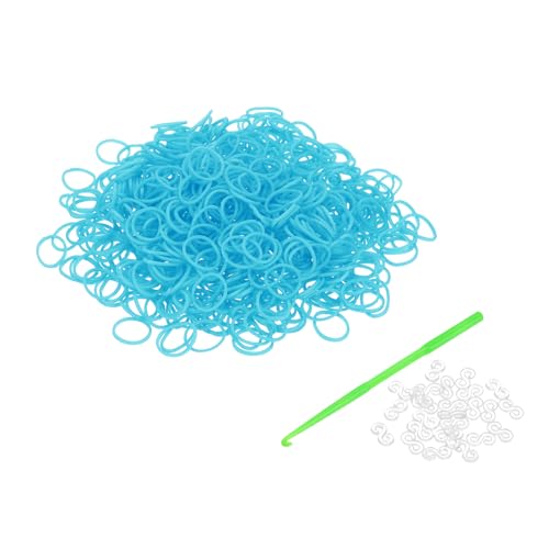 uxcell 600Pcs Loom Rubber Band, Bracelet Making Refill Kit Elastic Loom Band with 25Pcs S-Clips and 1Pcs Crochet Hooks for Weaving DIY Handcrafts, Lake Blue - color: Lake Blue