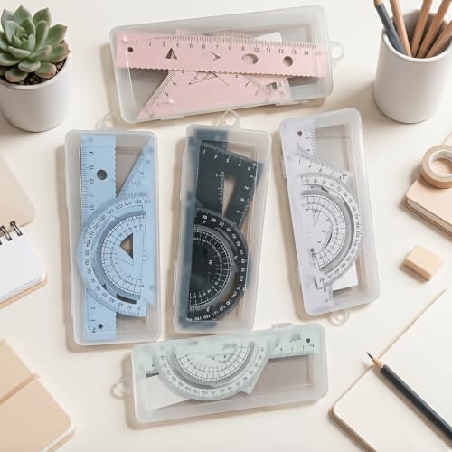 Multifunctional Geometric Ruler Set Protractor Triangle Straight Ruler Hand Measurement Drawing Tools with Storage Box for School Carpentry (Pink-1pc) - color: Pink-1pc