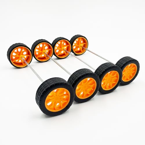 20PCS Toy Car Wheel 30mm Model Car Rubber Tire Wheels with 10PCS Shaft Round Rod Axles for DIY Model Toy RC Car Truck Robot Building Accessories (Orange 2x30mm) - style: Orange 2x30mm