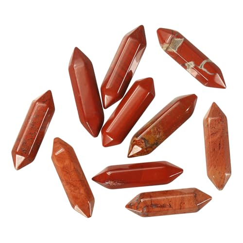 MECCANIXITY 10 Pack Red Jasper Crystals Quartz Crystals, Polished Crystals Bulk Hexagonal Shaped Meditation Gemstone for Jewelry Making Energy Balance Accessories Gifts - color: Red Jasper