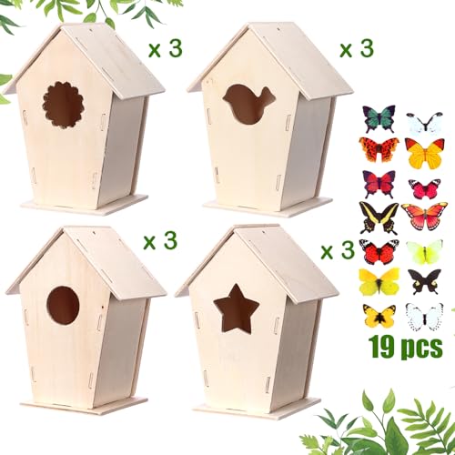 Outus 12 Pcs 5 × 7 Inch DIY Wooden Birdhouse Kit for Kids, Vintage - style: Vintage