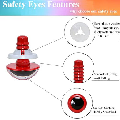 BESTCYC 100pcs 18mm Red Plastic Safety Eyes Craft Eyes with Washers for Amigurumi Dolls Plush Animals DIY Craft Lovers Doll Makers Crochet Craft Supplies - color: Red, size: 18mm