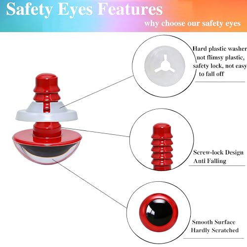 BESTCYC 100pcs 12mm Red Plastic Safety Eyes Craft Eyes with Washers for Amigurumi Dolls Plush Animals DIY Craft Lovers Doll Makers Crochet Craft Supplies - color: Red, size: 12mm
