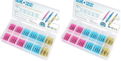 TICONN 100PCS Heat Shrink Butt Wire Connector Kit, Insulated Waterproof Electrical Wire Crimp Terminals Butt Splice for Marine Automotive (100PCS) (Pack of 2) - size: Mix 100 PCS (Pack of 2)