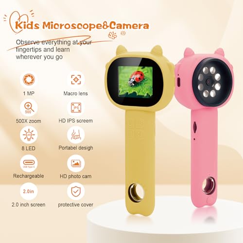 Microscope for Kids - 2.4" Screen Mini Pocket Handheld Microscope with for Toddlers-STEM Educational Science Kit Toys for Christmas Birthday Gifts Toys for Boys Girls Aged 3-12 (Yellow) - color: Yellow