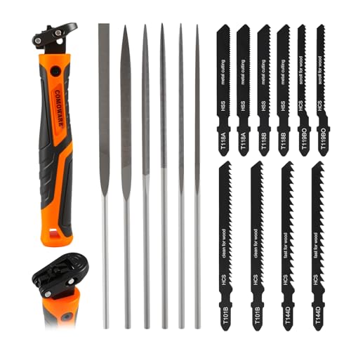 COMOWARE 17Pcs Handsaw & File Set, 6 Metal Needle File & 10 Handsaw Blades