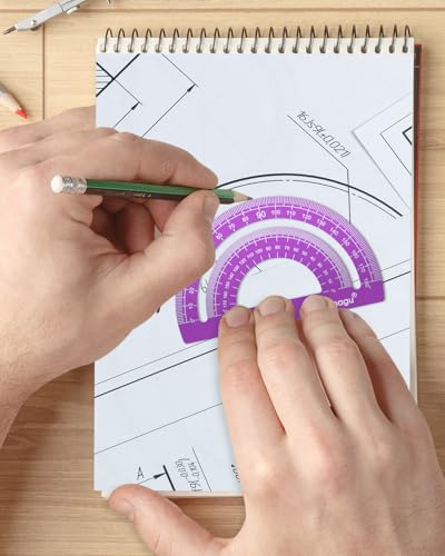 Honagu Triangular Ruler Set, 2 Sets/8 Pieces Aluminum Alloy Ruler, Metal Drafting Ruler, Geometric Protractor for Students, Draftsmen, Engineers, School Office Supplies(15cm/5.9inches, Purple+Black) - color: Purple+Black