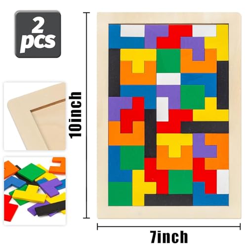 3 Otters Wooden Tangram Puzzle, 2-Pack Russian Blocks Brain Teaser - size: Medium