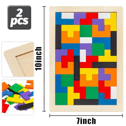 3 Otters Wooden Tangram Puzzle, 2-Pack Russian Blocks Brain Teaser - size: Medium
