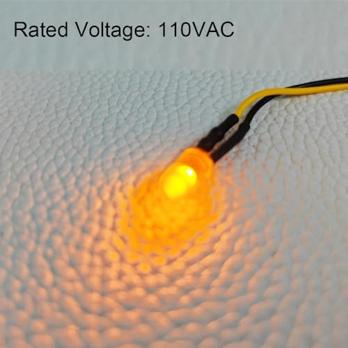 Gebildet 50pcs 110VAC 5mm Yellow LED Lights Emitting Diodes, Prewired 7.9 Inch V LED Light Diffused Colored Lens Small LED - color: Yellow-5mm-110V