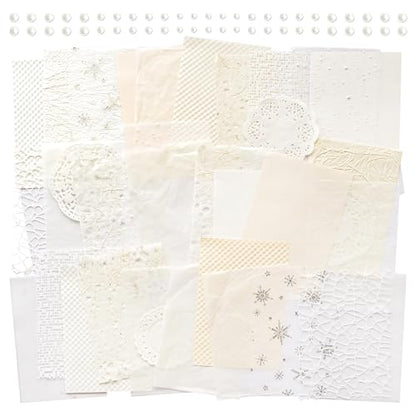 Mayplous 2 Packs Beige Aesthetic Textured Scrapbook Paper Set, Decorative Mesh Fabric & Mixed Material Sheets for Junk Journal, Planner, Collage, Card Making & Gift Wrapping (Simple)
