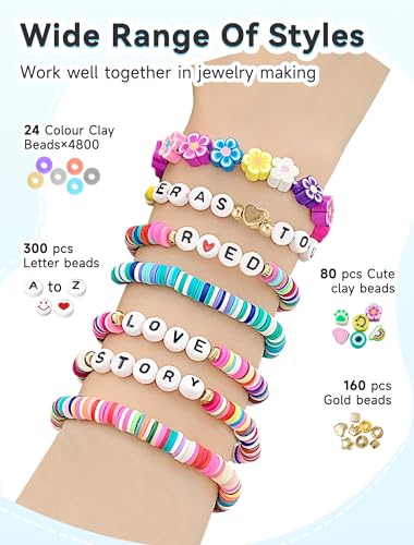 ARTDOT 5342 PCS Clay Beads for Friendship Bracelets Making Kit, 24 Rainbow Colors Jewelry Making Supplies Heishi Beads with Elastic String and Organizer Gifts