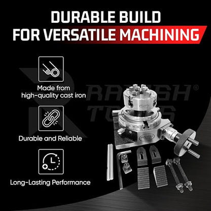 Rotary Table, Horizontal & Vertical, 70mm 4 Jaw Chuck & M6 Clamp Set, 4" - size: 4Inch Rotary + 70mm Chuck + M6 Clamp Kit