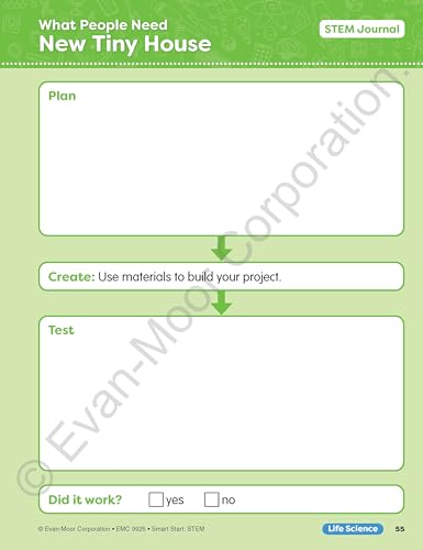 Evan-Moor Smart Start STEM Workbook, Grade PreK, Science, Technology, Engineering, Math, Hands On Activities, Problem Solving, Critical Thinking, Fine Motor Skills, Sequencing, Animals, Homeschool