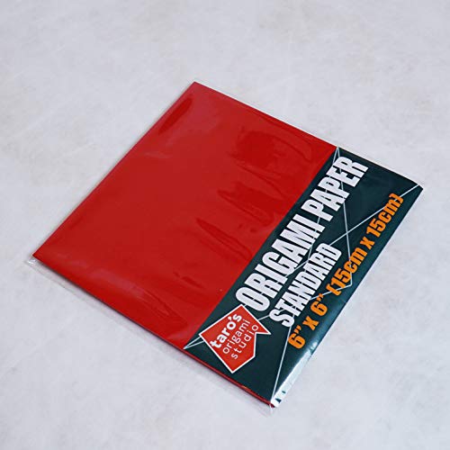 [Taro's Origami Studio] Standard 6 Inch One Sided Single Colors (Red) 50 Sheets (All Same Color) Square Easy Fold Premium Japanese Paper for Beginner - color: Red