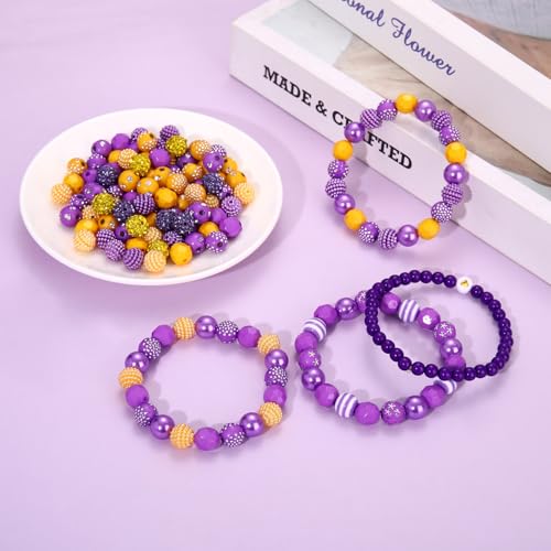 2200PCS+ Game Day Beads Charms for Bracelet Making Polymer Clay Beads Crystal Pearl Letter Gold Spacer Beads Football Charms for Game Day Bracelet Necklace Making DIY Crafts - color: Purple Yellow