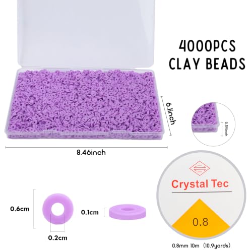 4000pcs Clay Beads - Lilac Purple, 6mm Heishi Bead Polymer Flat Round Disc Bulk Beads for Jewelry Making,DIY Friendship Bracelet and Necklace Craft - color: Lilac Purple