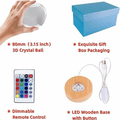 3D Wolf Crystal Ball Lamp with Remote Control, 3.15 inch Crystal Night Light with Wooden Base 16 Colors Change, Glass Figurine Lamp Gift for Girls Boys Wife Girlfriend Mom (Wolf) - color: Wolf